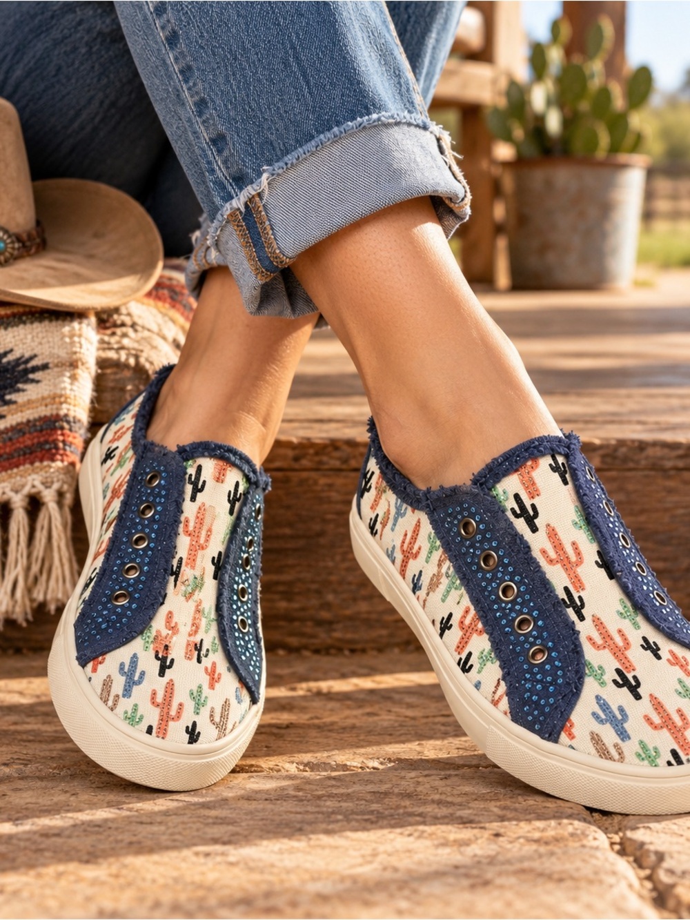 Montana West Cactus Print Slip-On Sneakers Size 9 NWT